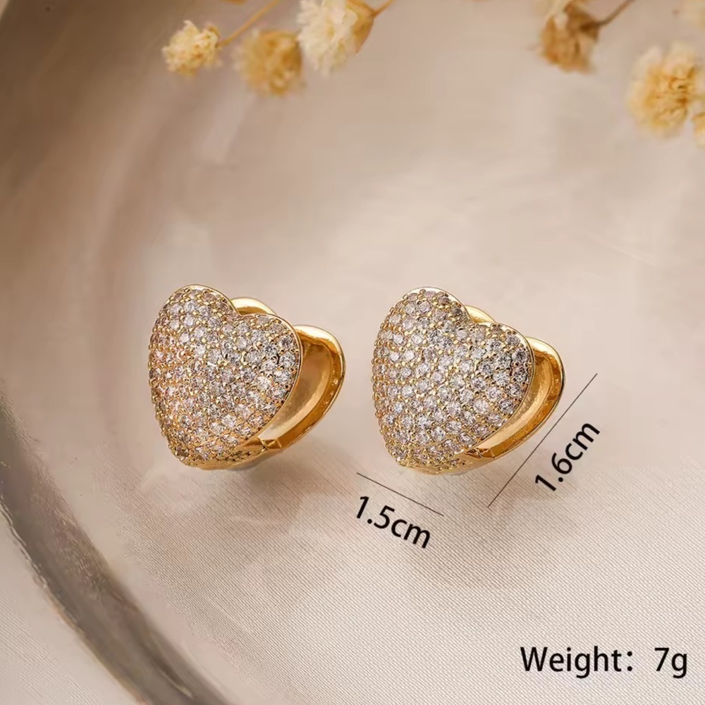Gold Heart Pavé Hoop Earrings | Minimal Luxury - Picture 2 of 2